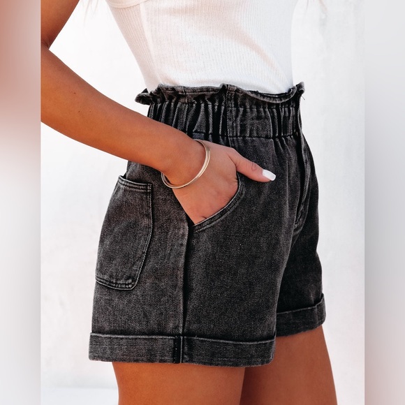 Vici Pants - Turner High Rise Vintage Wash Denim Shorts in Faded Black